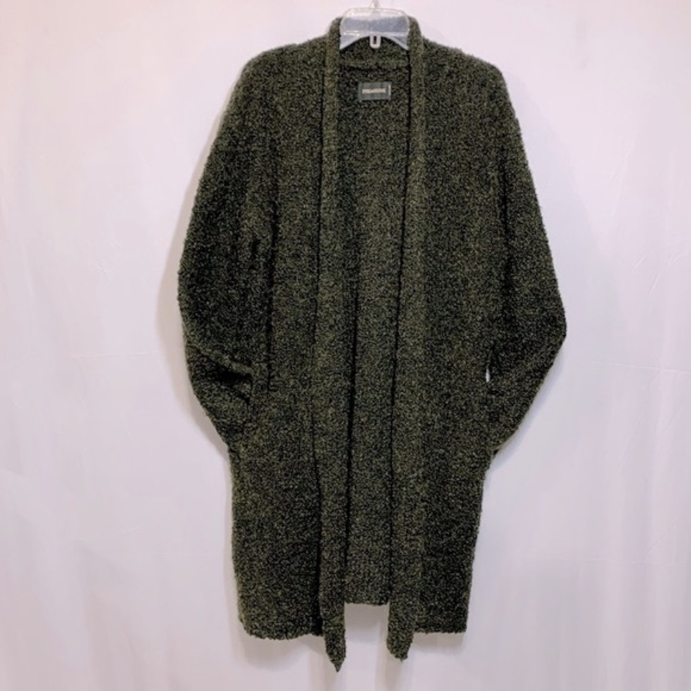Zadig & Voltaire Dark Olive Green Bouclé Long Open Cardigan Cozy Knit Size S